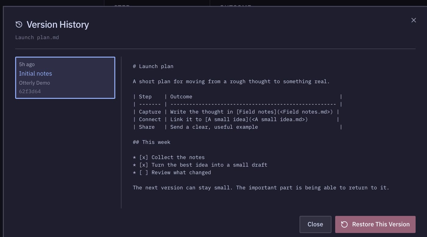 The version history for Launch plan with an earlier version open